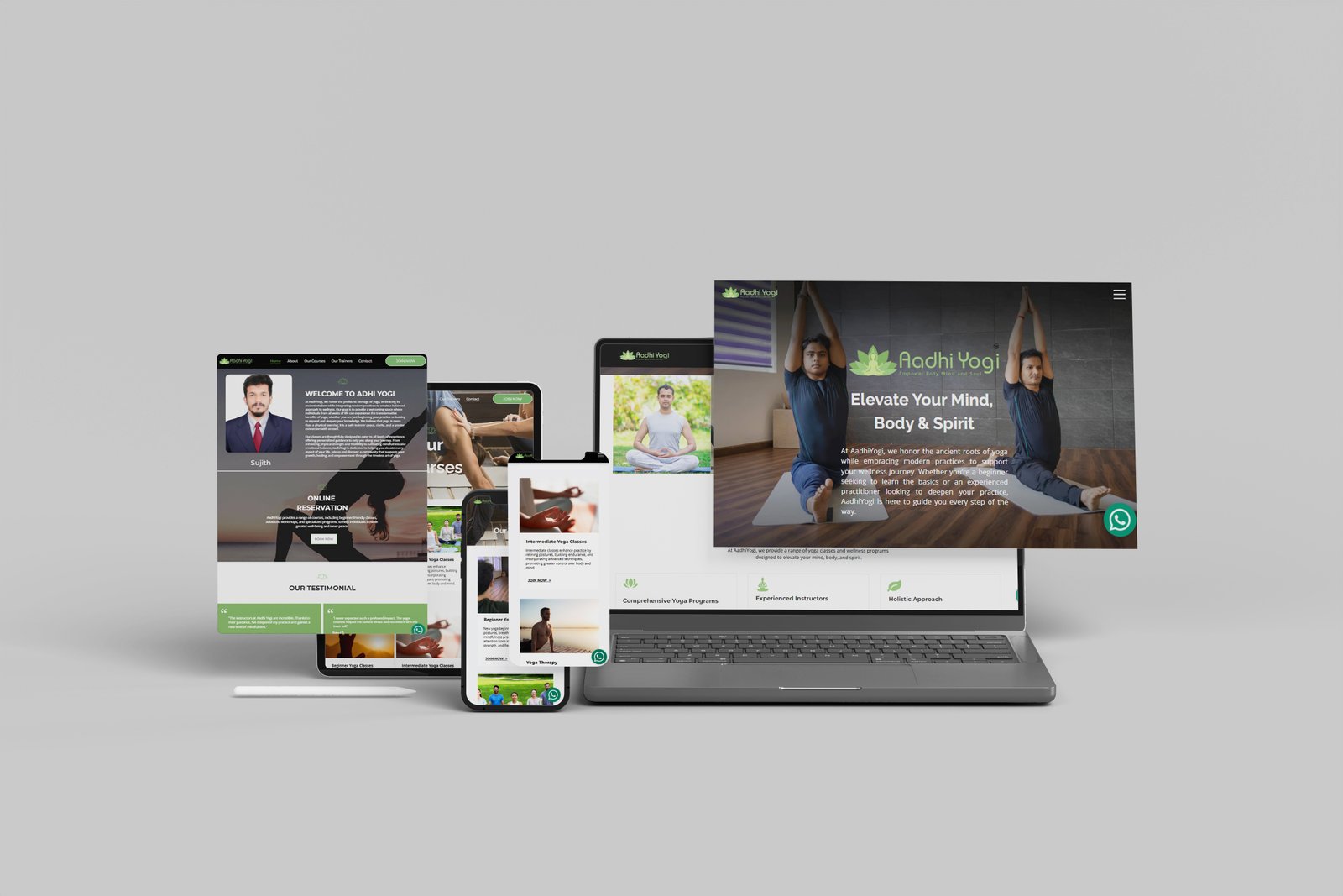 Yoga website displayed on multiple devices.